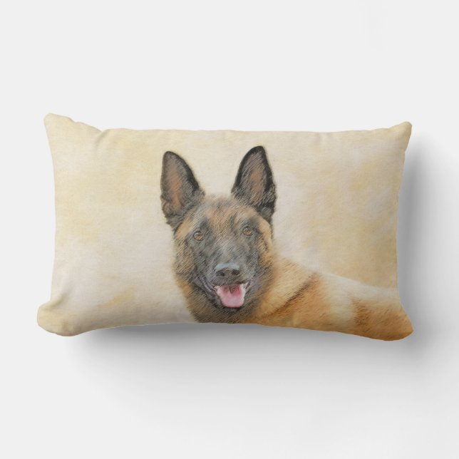 Belgian Malinois Painting - Cute Original Dog Art Lumbar Cushion (Front)