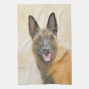 Belgian Malinois Painting - Cute Original Dog Art Tea Towel
