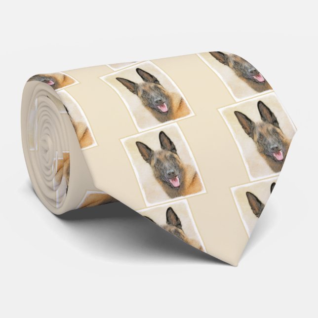 Belgian Malinois Painting - Cute Original Dog Art Tie (Rolled)