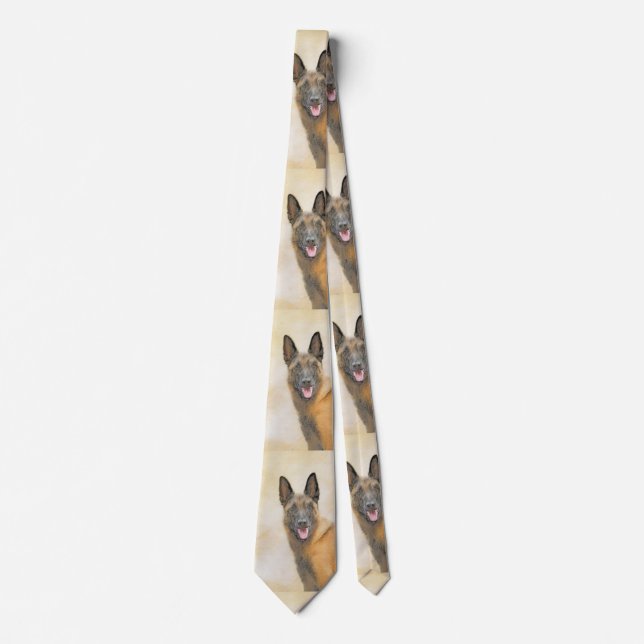 Belgian Malinois Painting - Cute Original Dog Art Tie (Front)