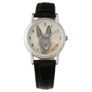 Belgian Malinois Painting - Cute Original Dog Art Watch