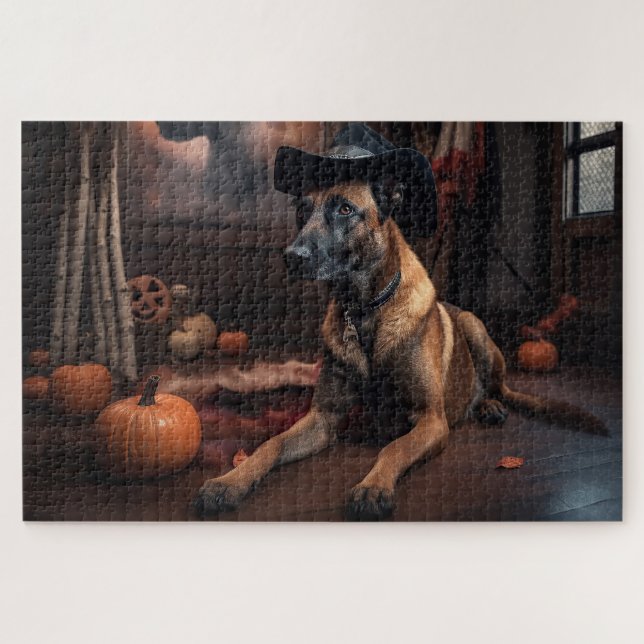 Belgian Malinois Pumpkins Halloween Scary Jigsaw Puzzle (Horizontal)