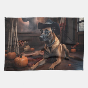 Belgian Malinois Pumpkins Halloween Scary Tea Towel