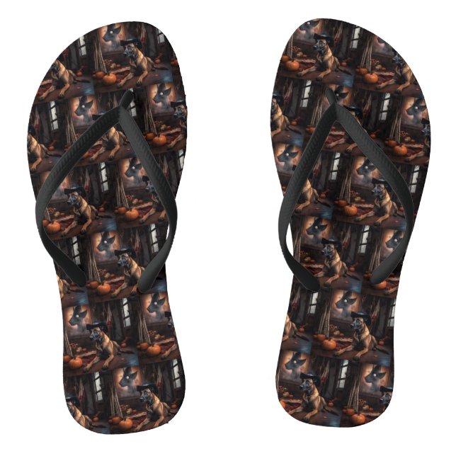 Belgian Malinois Pumpkins Halloween Scary Thongs (Footbed)