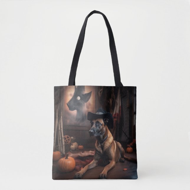 Belgian Malinois Pumpkins Halloween Scary Tote Bag (Front)