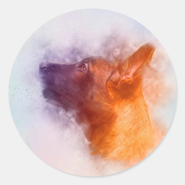 Belgian Malinois Puppy Painting - Mechelaar Classic Round Sticker (Front)