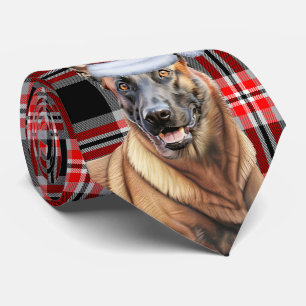 Belgian Malinois Red Plaid Holiday Christmas  Tie