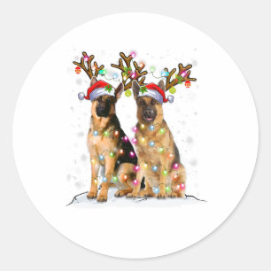 belgian malinois reindeer hat santa christmas ligh classic round sticker