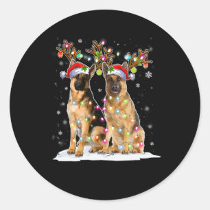 Belgian Malinois Reindeer Hat Santa Christmas Ligh Classic Round Sticker
