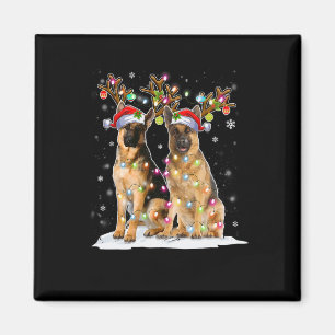 Belgian Malinois Reindeer Hat Santa Christmas Ligh Magnet