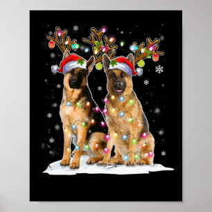 Belgian Malinois Reindeer Hat Santa Christmas Ligh Poster