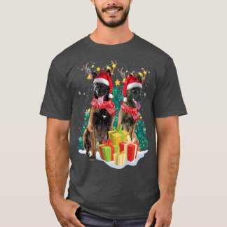Belgian Malinois Reindeer Hat Santa Christmas Ligh T-Shirt