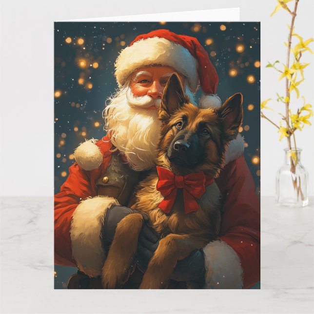 Belgian Malinois Santa Claus Festive Christmas Card (Yellow Flower)