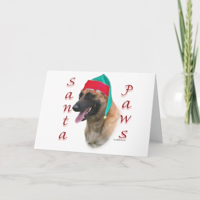 Belgian Malinois Santa Paws;Santa Belgian Malinois Holiday Card (Front)