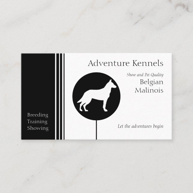 Belgian Malinois Silhouette Modern Black White Business Card (Front)