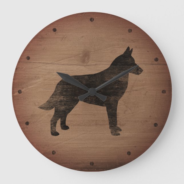 Belgian Malinois Silhouette Rustic Style Large Clock (Front)