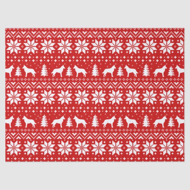 Belgian Malinois Silhouettes Christmas Pattern Red Tissue Paper (Front)