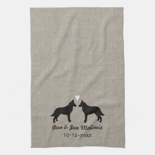 Belgian Malinois Silhouettes with Heart Tea Towel