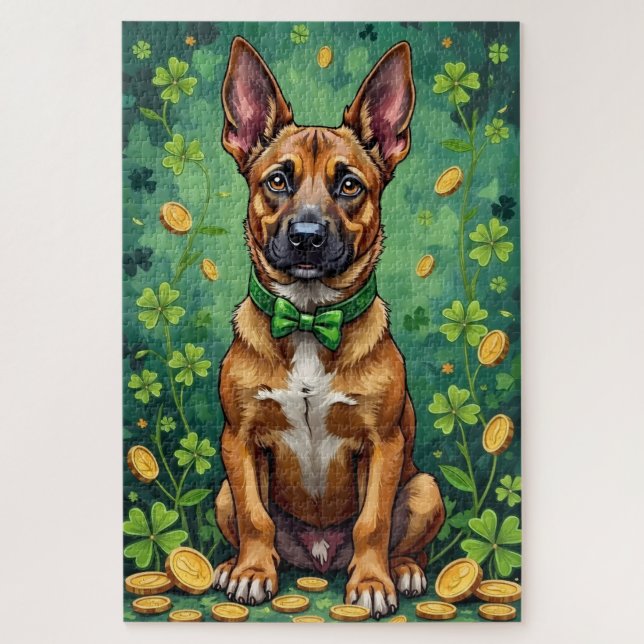 Belgian Malinois St Patrick’s Day Lucky Dog Jigsaw Puzzle (Vertical)