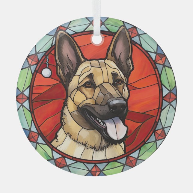 Belgian Malinois Stained Glass Christmas Tree Decoration (Front)