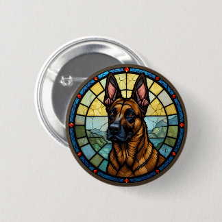 Belgian Malinois Stained Glass Style Illustration 6 Cm Round Badge