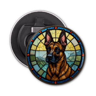 Belgian Malinois Stained Glass Style Illustration Bottle Opener