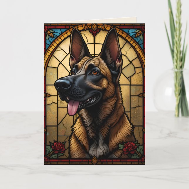 Belgian Malinois Stained Glass Style Illustration Card (Front)