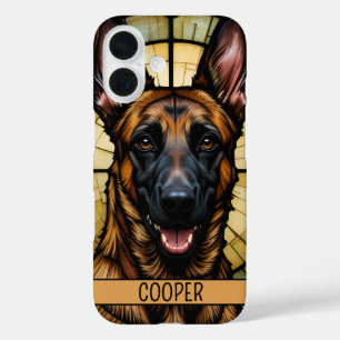 Belgian Malinois Stained Glass Style Illustration iPhone 16 Case