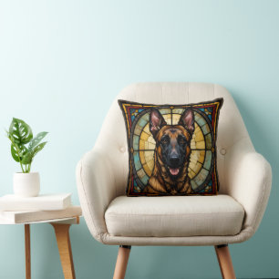 Belgian Malinois Stained Glass Style Illustration Cushion
