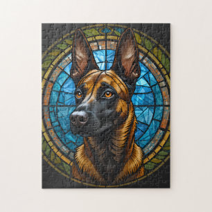 Belgian Malinois Stained Glass Style Illustration Jigsaw Puzzle