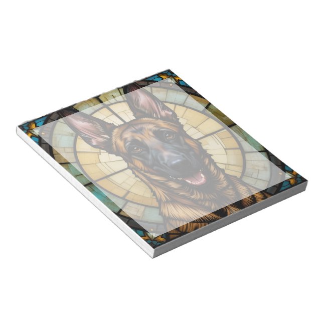 Belgian Malinois Stained Glass Style Illustration Notepad (Angled)