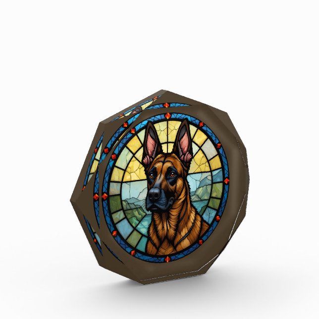 Belgian Malinois Stained Glass Style Illustration Photo Block (Left)