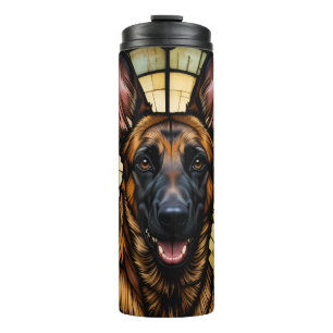 Belgian Malinois Stained Glass Style Illustration Thermal Tumbler