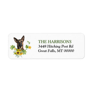 Belgian Malinois Sunflower Wreath Return Address Label
