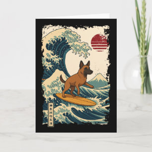 Belgian Malinois Surfing Japanese Kanagawa Wave Mo Card