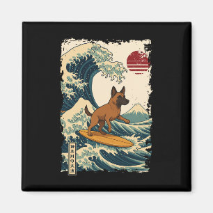 Belgian Malinois Surfing Japanese Kanagawa Wave Mo Magnet