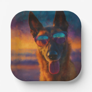 Belgian Malinois Wearing Sunglasses Paper Plate