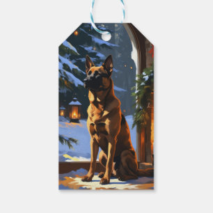 Belgian Malinois With Christmas Lights Holiday Gift Tags