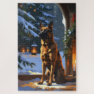 Belgian Malinois With Christmas Lights Holiday Jigsaw Puzzle