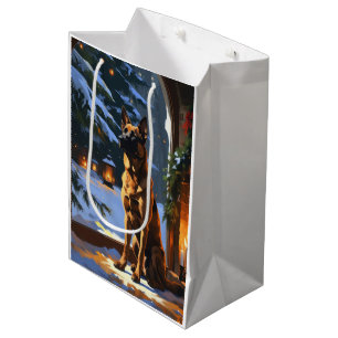 Belgian Malinois With Christmas Lights Holiday Medium Gift Bag
