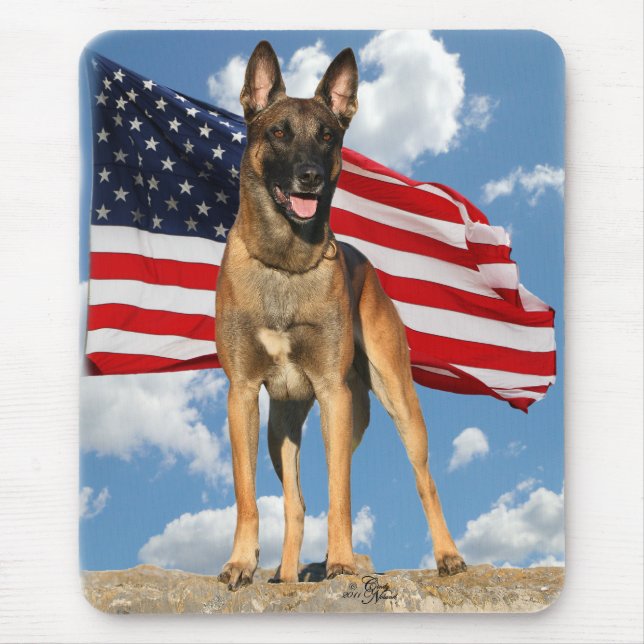 Belgian Malinois with flag mousepad (Front)