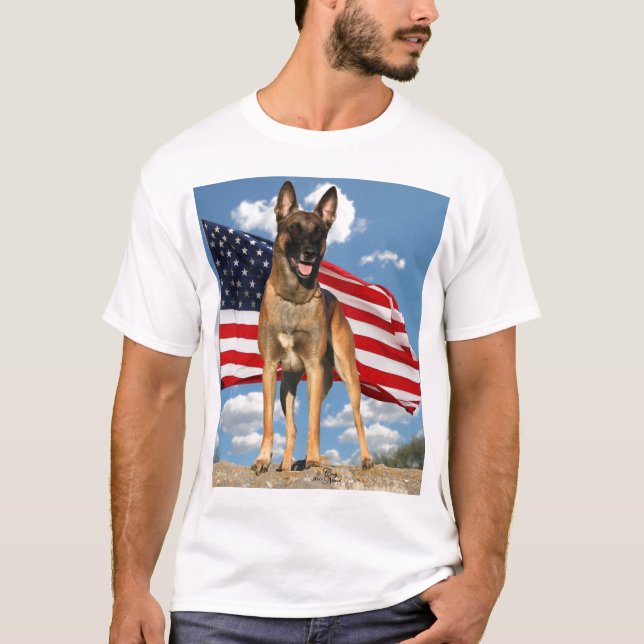 Belgian Malinois with Flag t-shirt (Front)