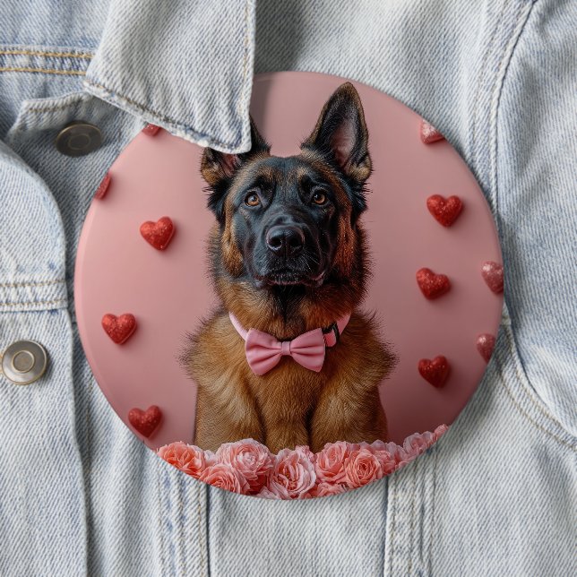 Belgian Malinois with Roses - Valentine's Day  6 Cm Round Badge (In Situ)
