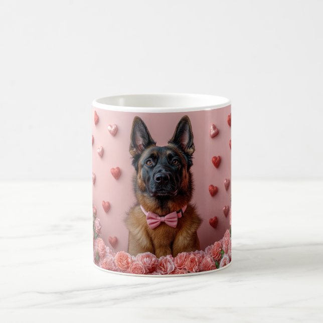 Belgian Malinois with Roses - Valentine's Day  Coffee Mug (Center)