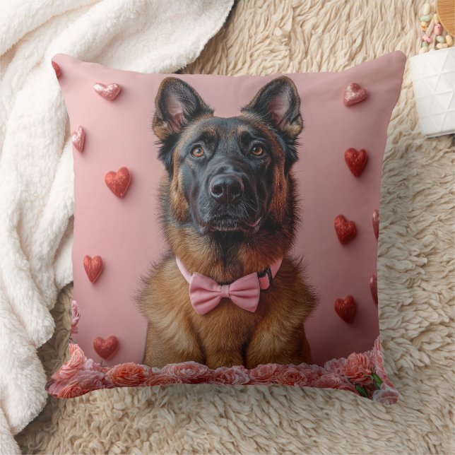 Belgian Malinois with Roses - Valentine's Day  Cushion (Blanket)