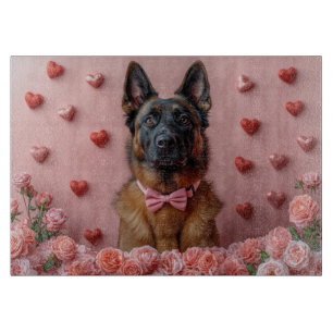 Belgian Malinois with Roses - Valentine's Day  Cutting Board