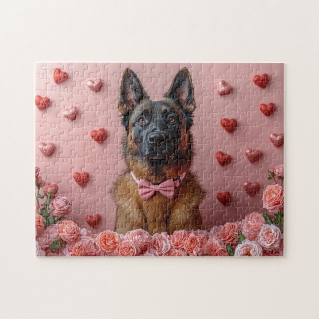 Belgian Malinois with Roses - Valentine's Day  Jigsaw Puzzle (Horizontal)