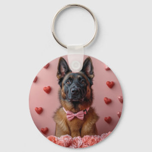 Belgian Malinois with Roses - Valentine's Day  Key Ring
