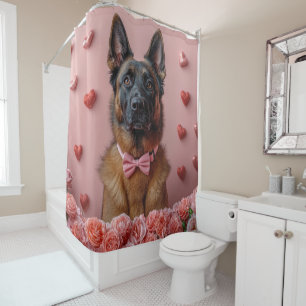 Belgian Malinois with Roses - Valentine's Day Shower Curtain