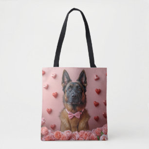 Belgian Malinois with Roses - Valentine's Day Tote Bag